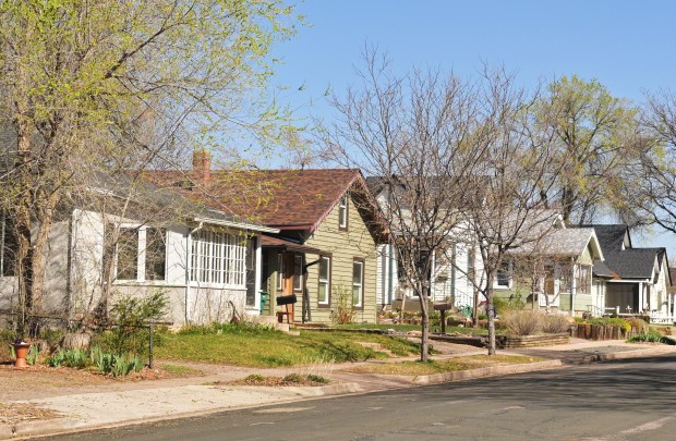 Single-family homes line a neighborhood street in Littleton on April 10, 2025. (Photo by RJ Sangosti/The Denver Post)