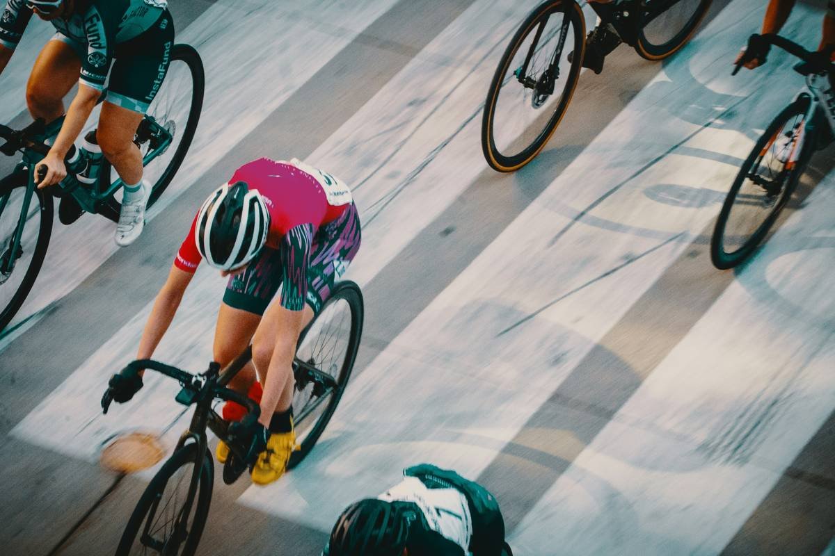 cyclists in a bike race from above