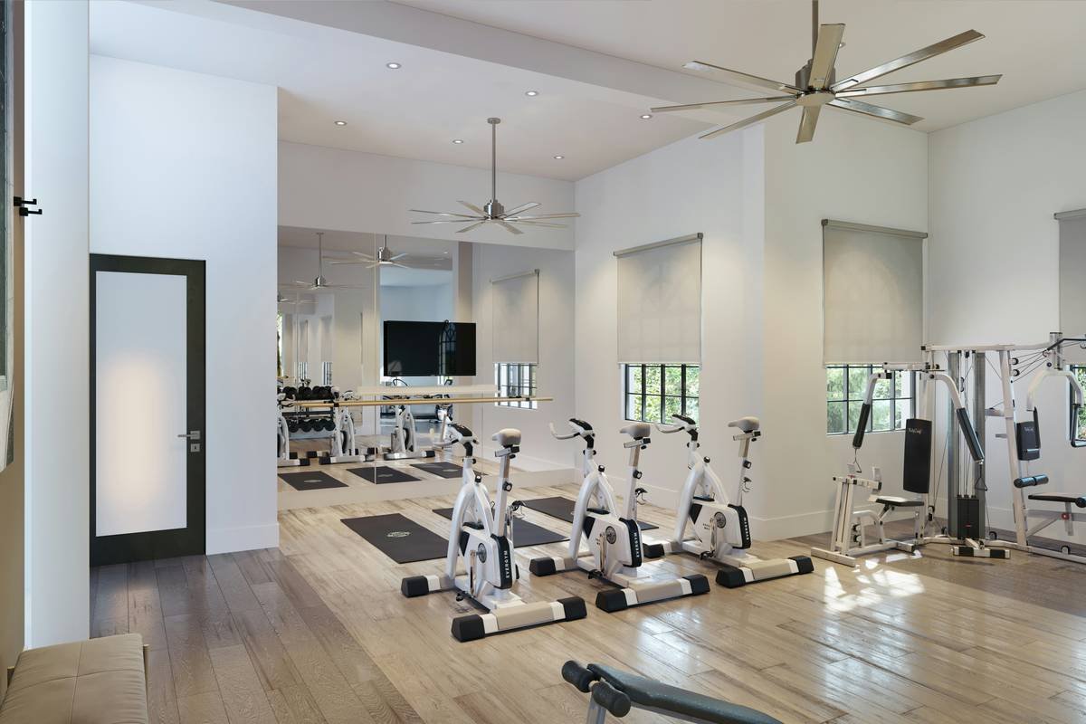 Fitness center 3D rendering.